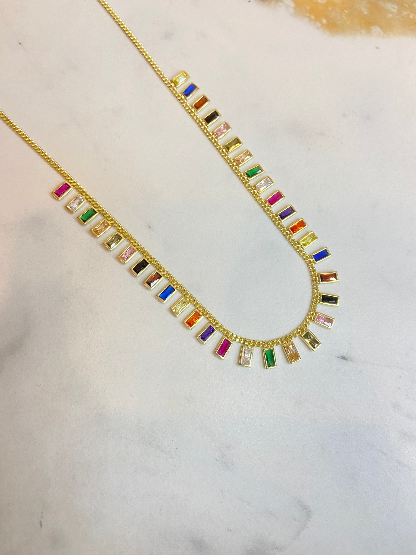 Silver Necklace With Colorful Stones(Gold Plated) -سلسال فضة مطلي بالذهب