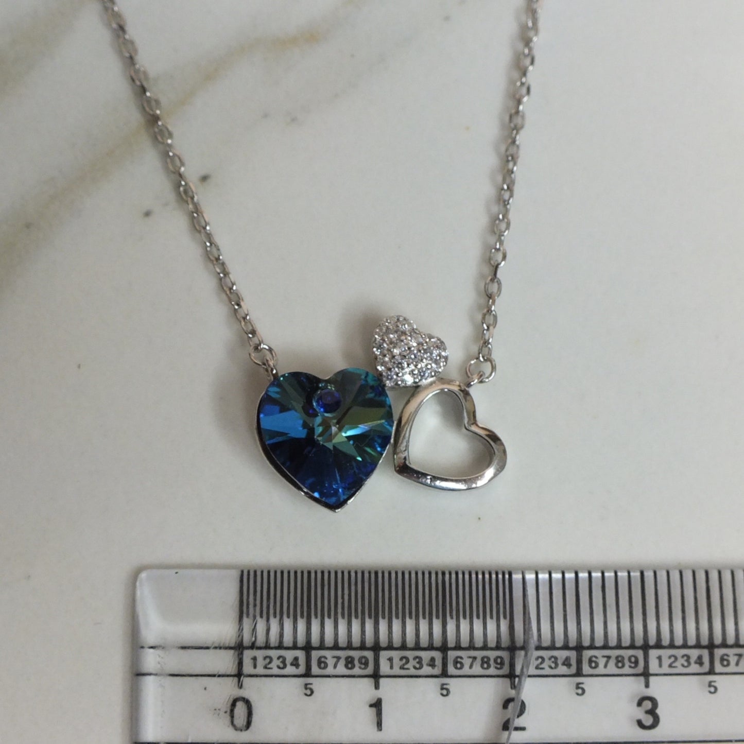 Blue Stone Hearts Necklace- سلسال قلوب بحجرازرق