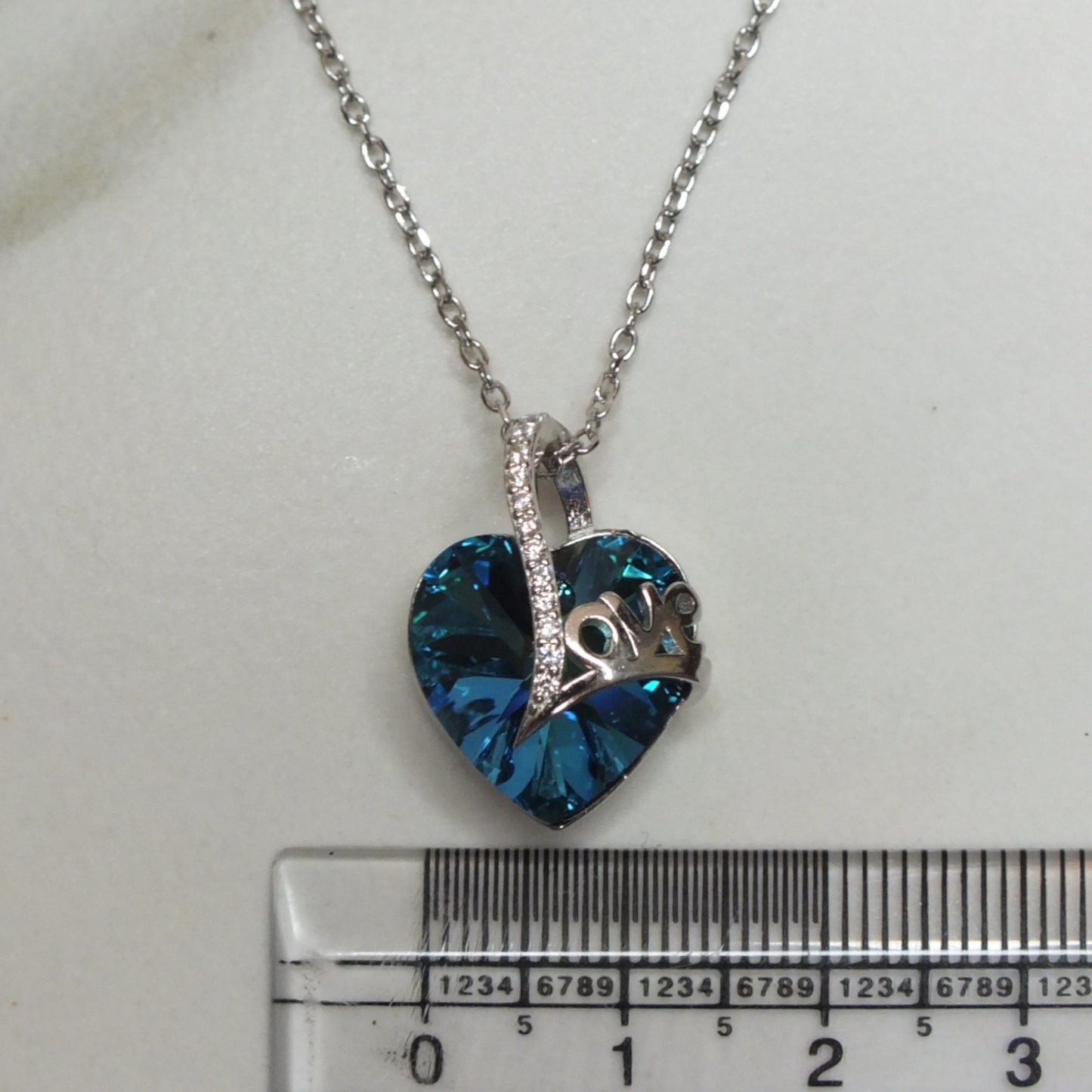 Blue Stone Heart Silver Necklace- سلسال فضة بحجر ازرق