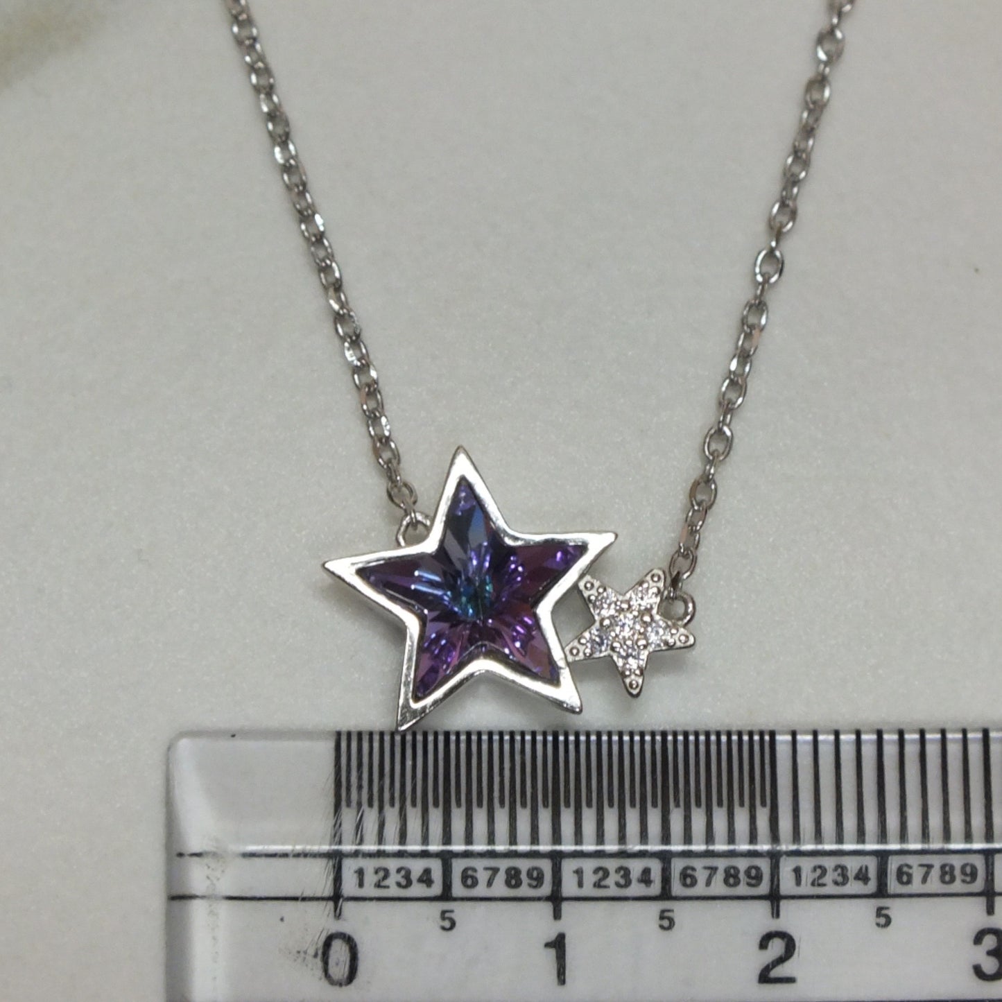 Colored Stone Star Silver Necklace - سلسال فضة نجوم بحجر ملون