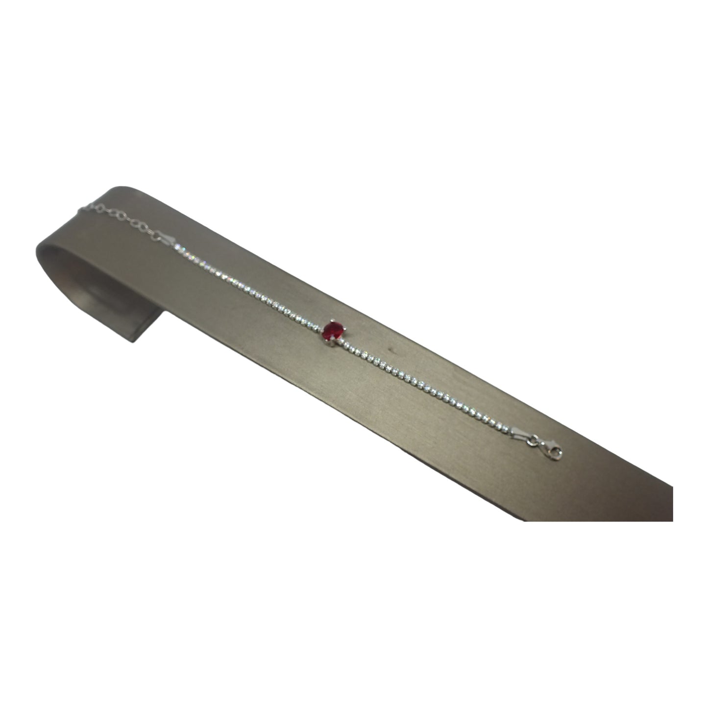 Silver Tennis Bracelet with Red Stone- اسوارة تنس فضة مع حجر احمر