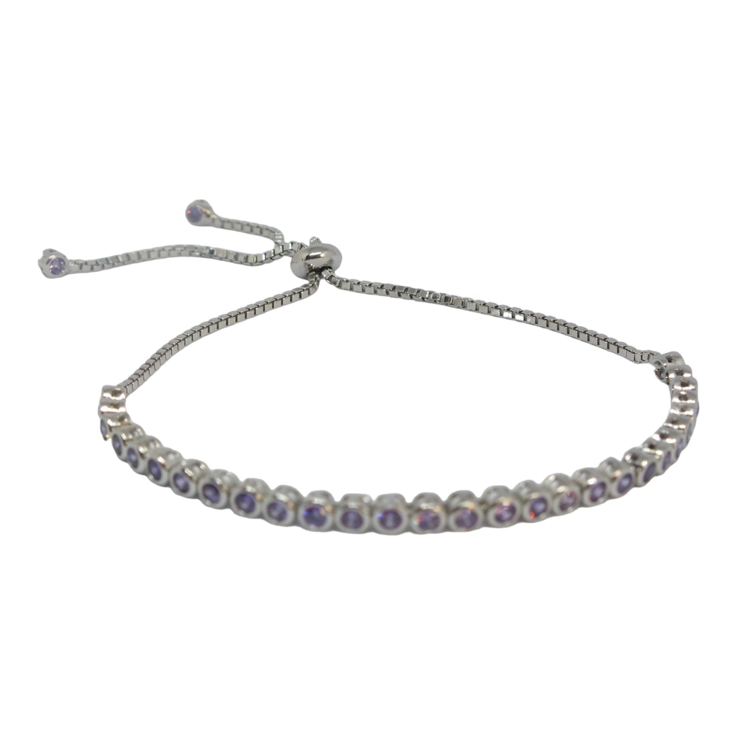 Slide silver Tennis Bracelet-اسوارة تنس فضة قفل سحاب و احجار بنفسجية