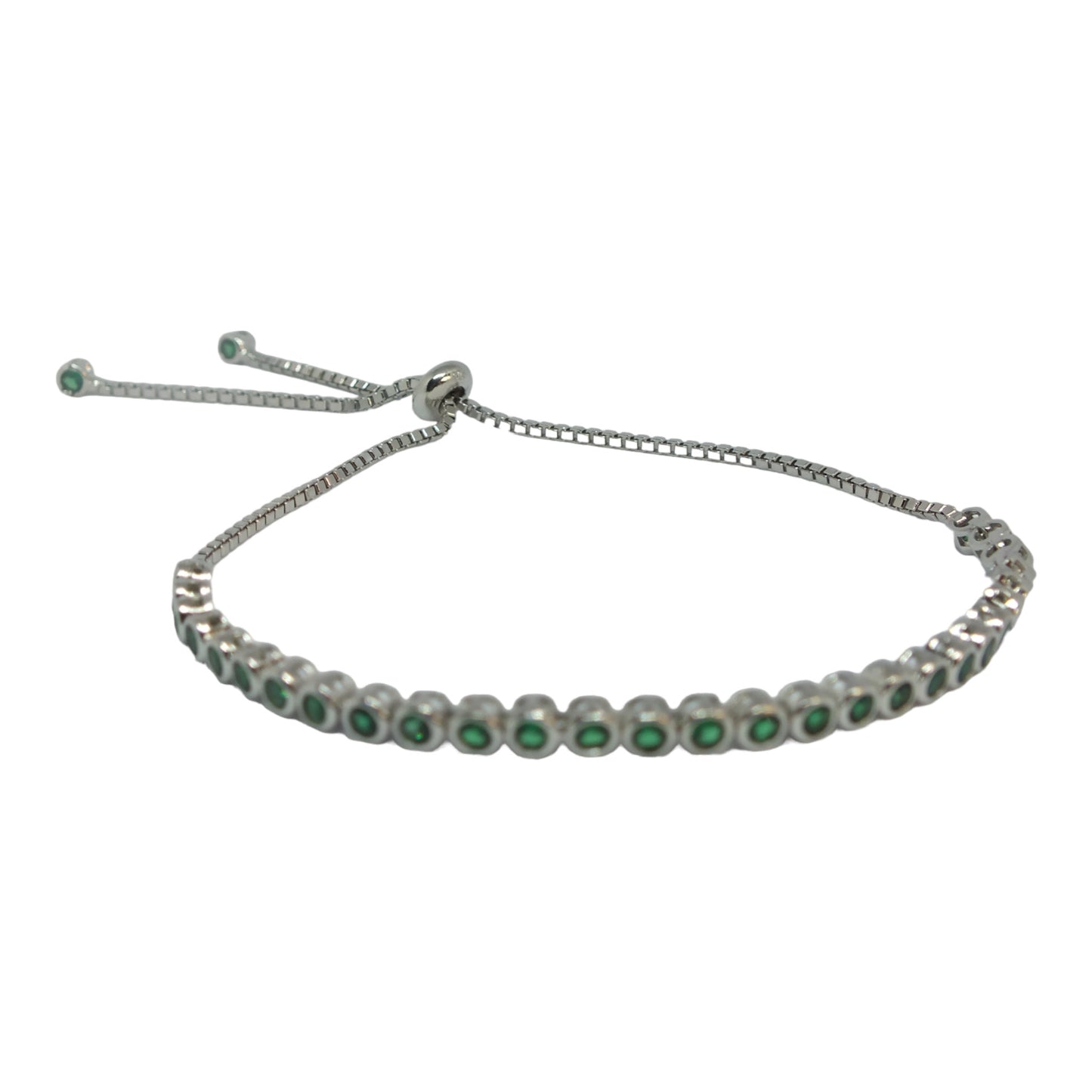 Slide silver Tennis Bracelet-اسوارة تنس فضة قفل سحاب و احجار خضراء