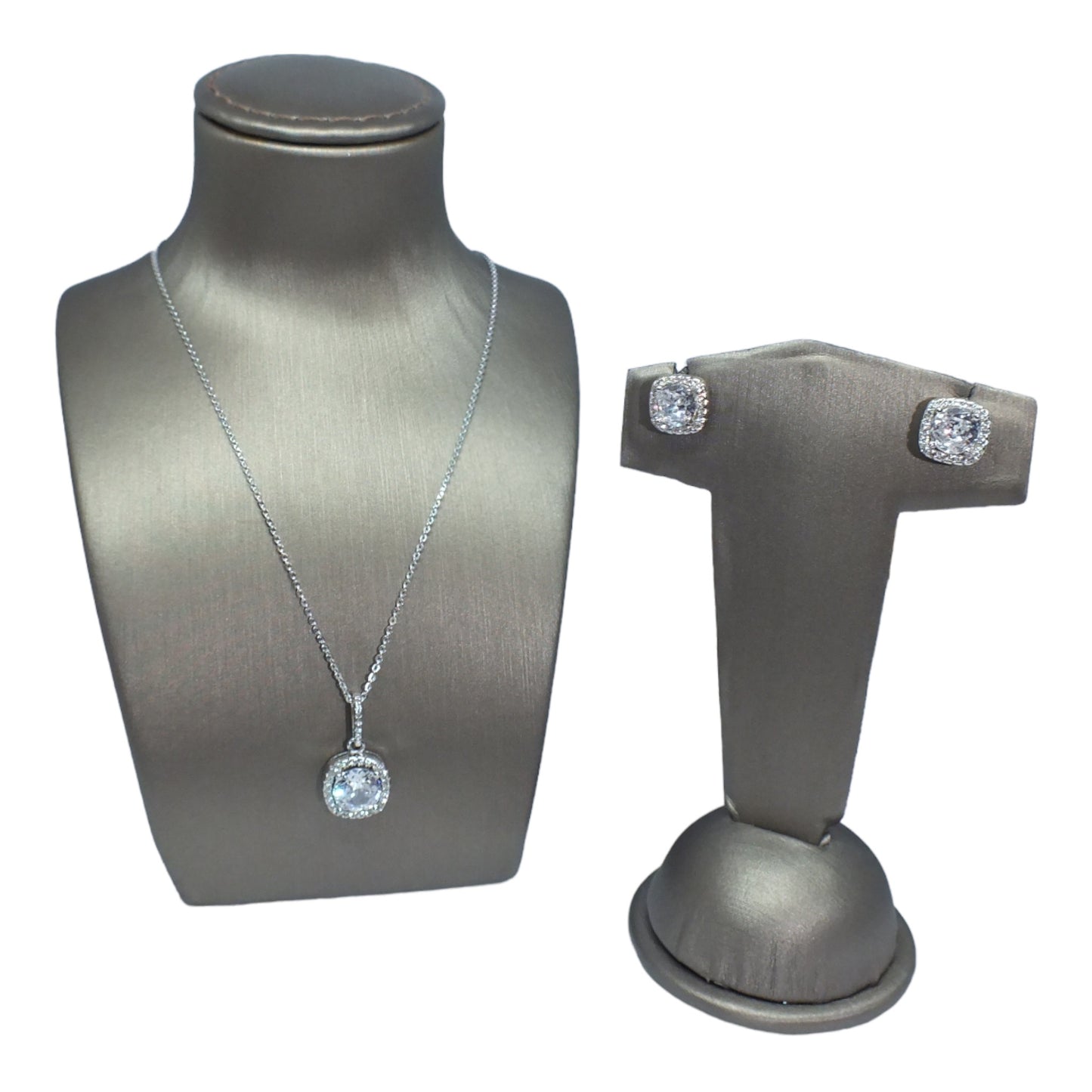 April Birthstone Silver Necklace & Earrings Miniset-طقم فضة سلسال و حلق حجر ميلاد شهر إبريل