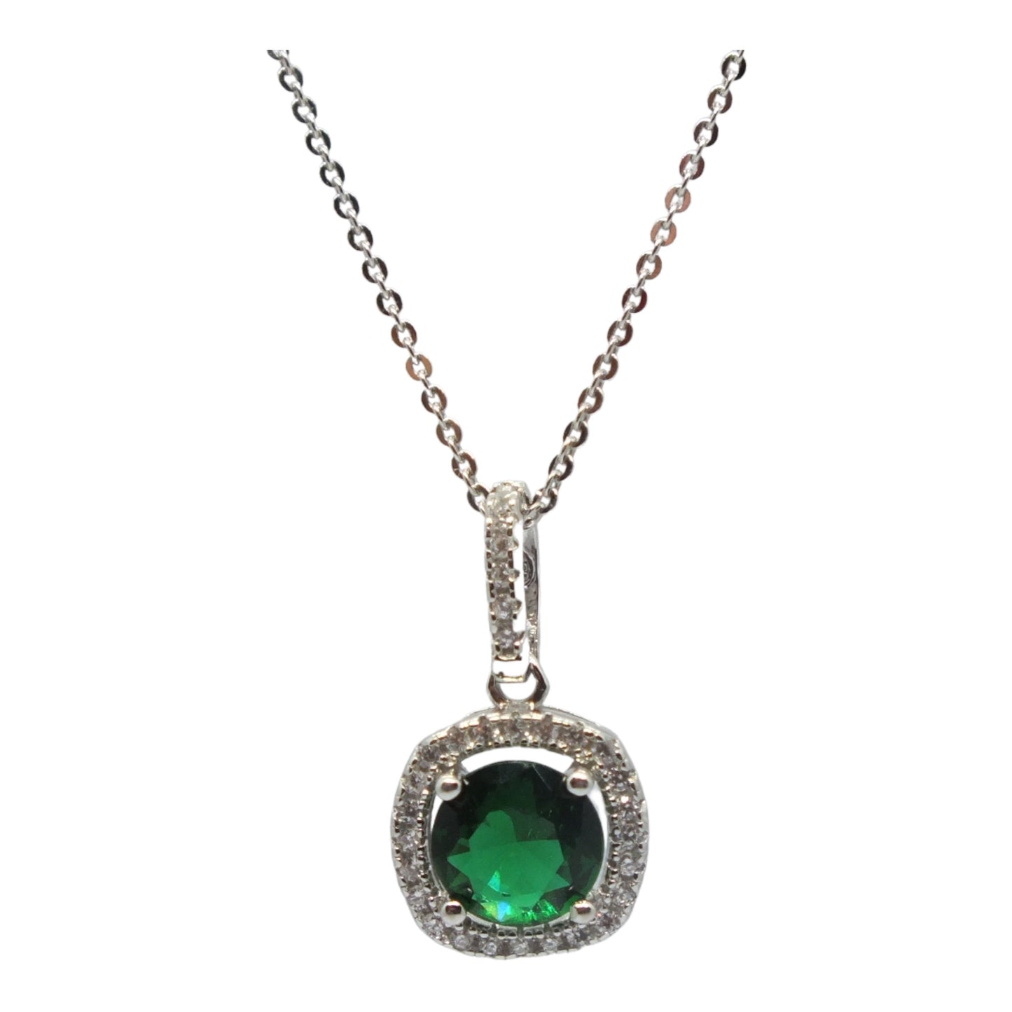 May Birthstone Necklace & Earrings Silver Miniset-طقم فضة سلسال و حلق حجر ميلاد شهر مايو