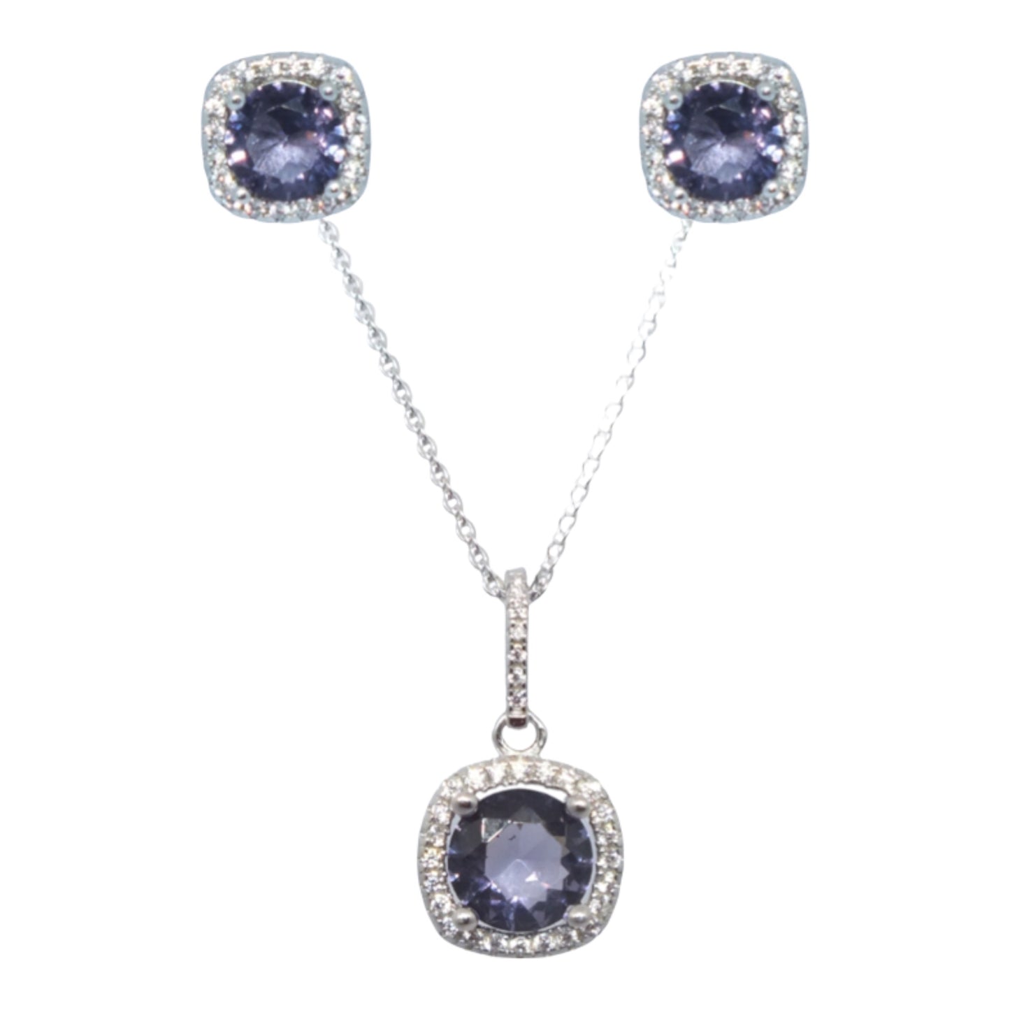 February Birthstone Silver Necklace & Earnings Miniset-طقم فضة سلسال و حلق حجر ميلاد شهر فبراير
