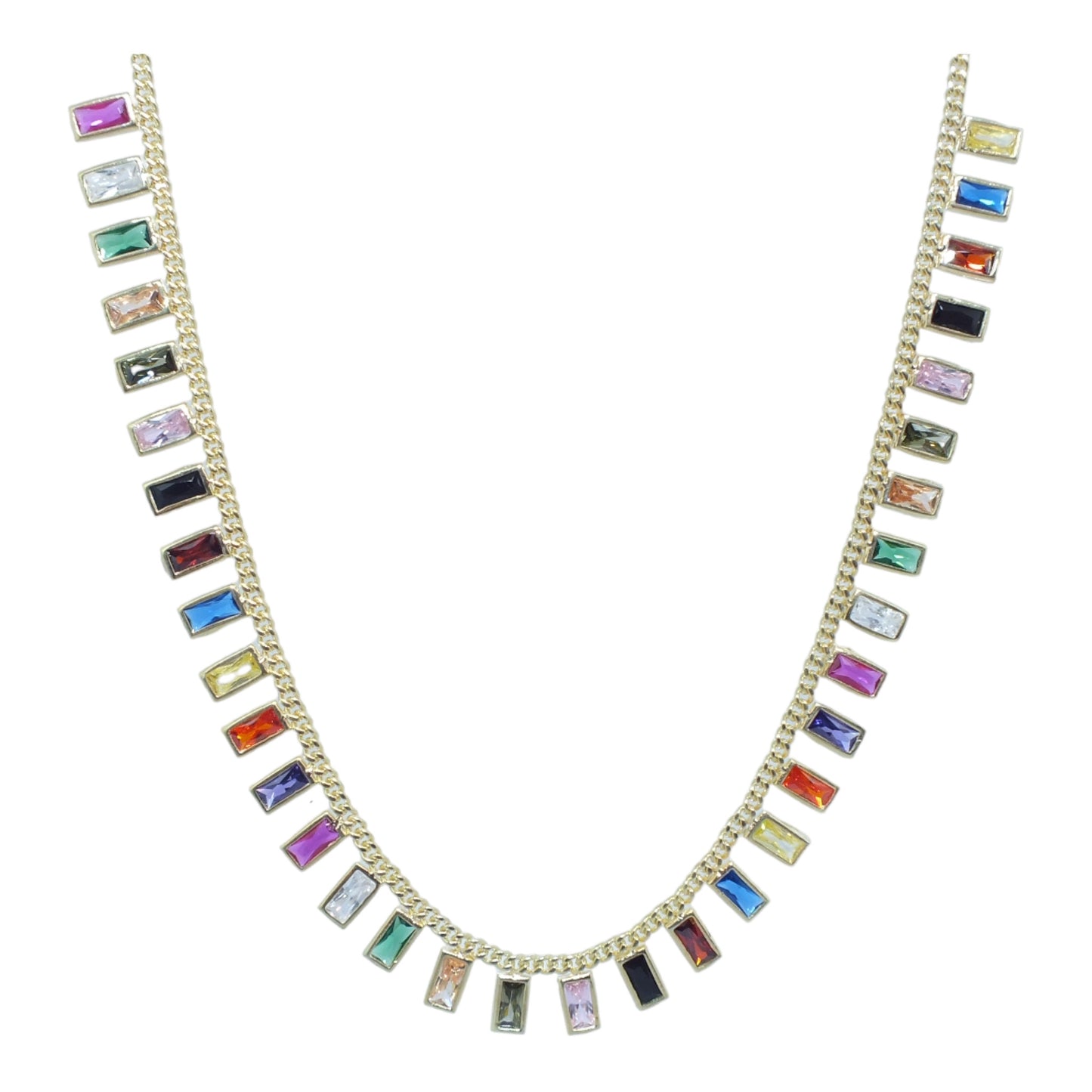Silver Necklace With Colorful Stones(Gold Plated) -سلسال فضة مطلي بالذهب