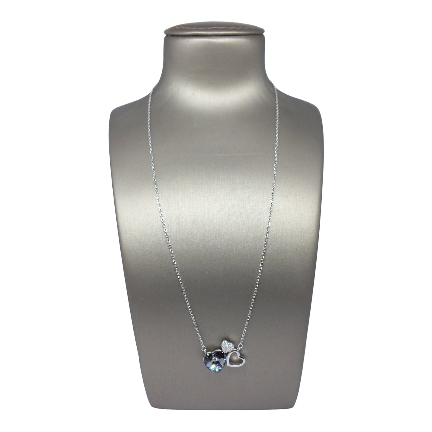 Black Stone Hearts Necklace-سلسال فضة قلوب