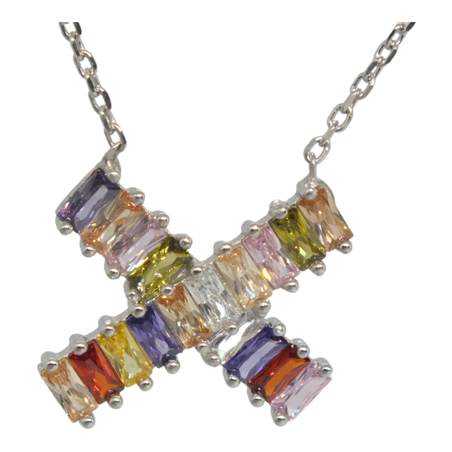 Silver Necklace (X) With Colorful Stones-سلسال فضة بأحجار ملونة