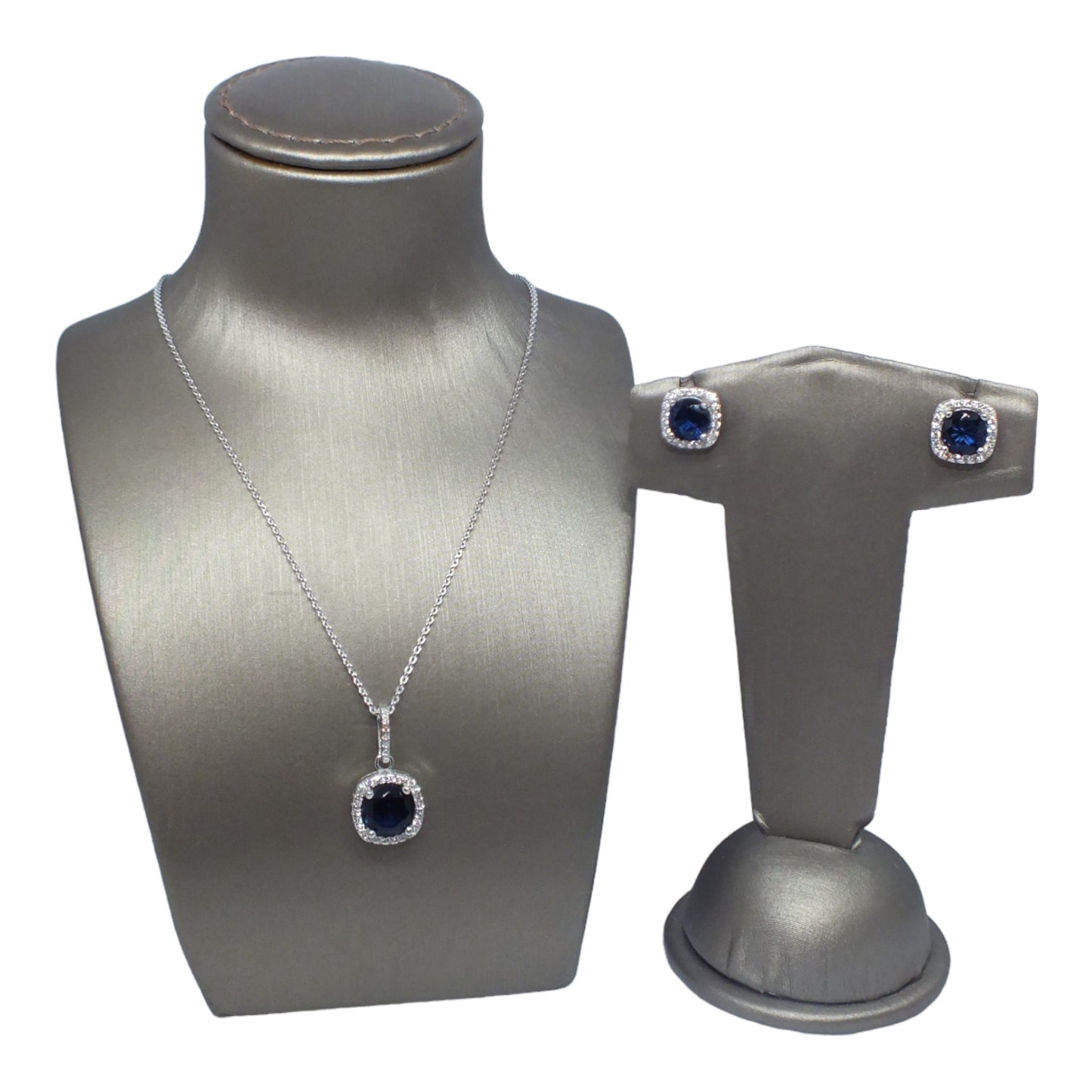 September Birthstone Silver Necklace & Earrings MiniSet-طقم فضة سلسال و حلق حجر ميلاد شهر سبتمبر