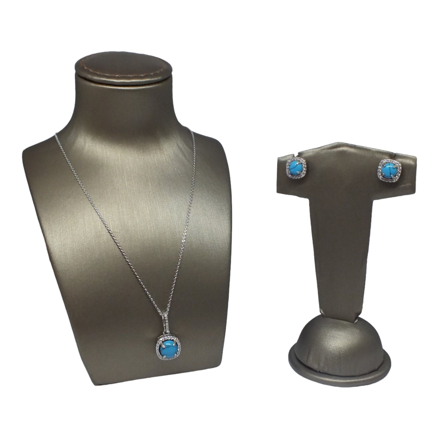 December Birthstone Turquoise Silver Necklace & Earnings Miniset-طقم فضة سلسال و حلق حجر ميلاد شهر ديسمبر