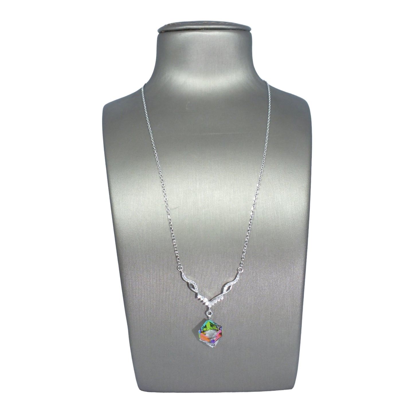 925 Silver Necklace-سلسال فضة عيار ٩٢٥ مع حجر كريستال