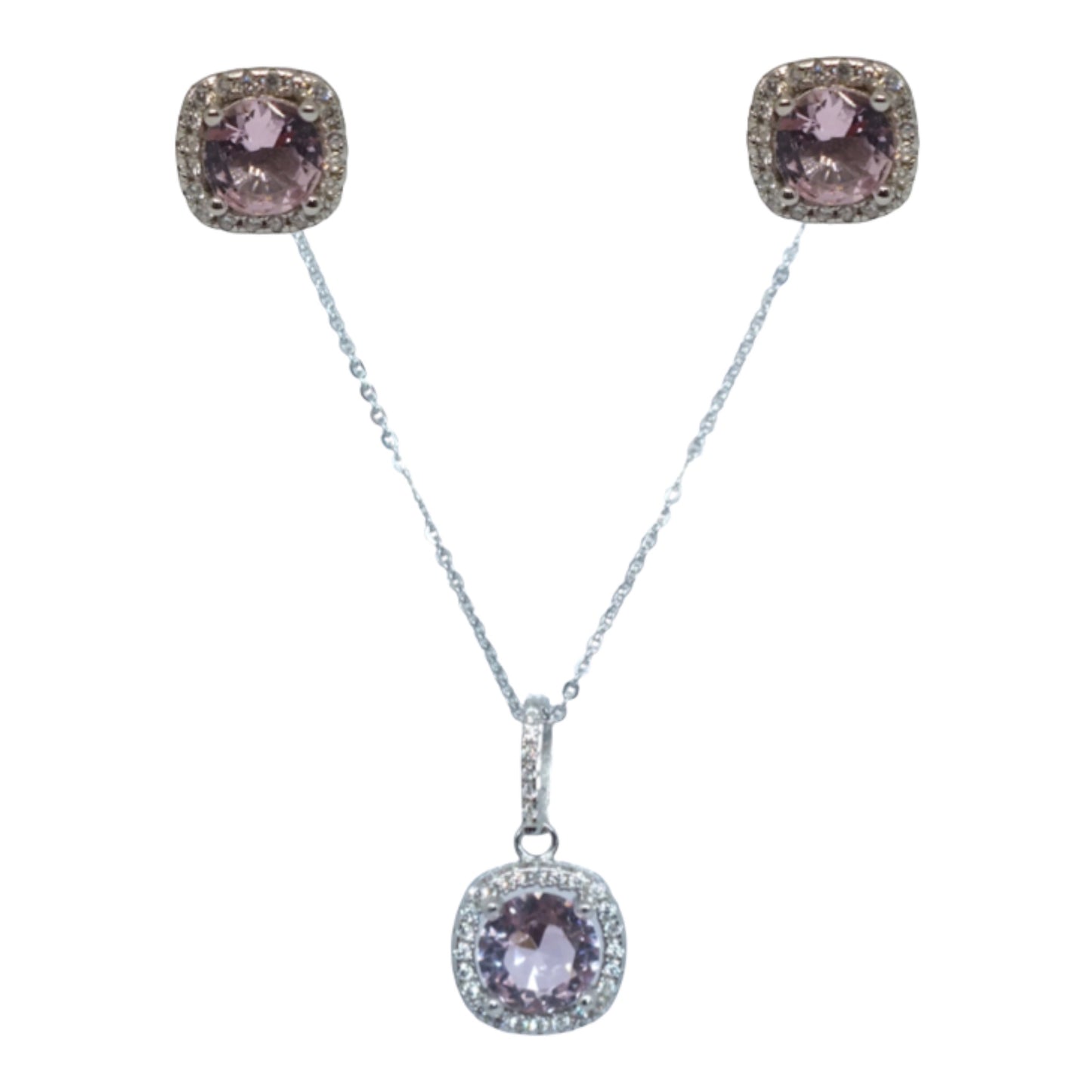 October Birthstone Silver Necklace & Earrings Miniset-طقم فضة سلسال و حلق حجر ميلاد شهر اوكتوبر