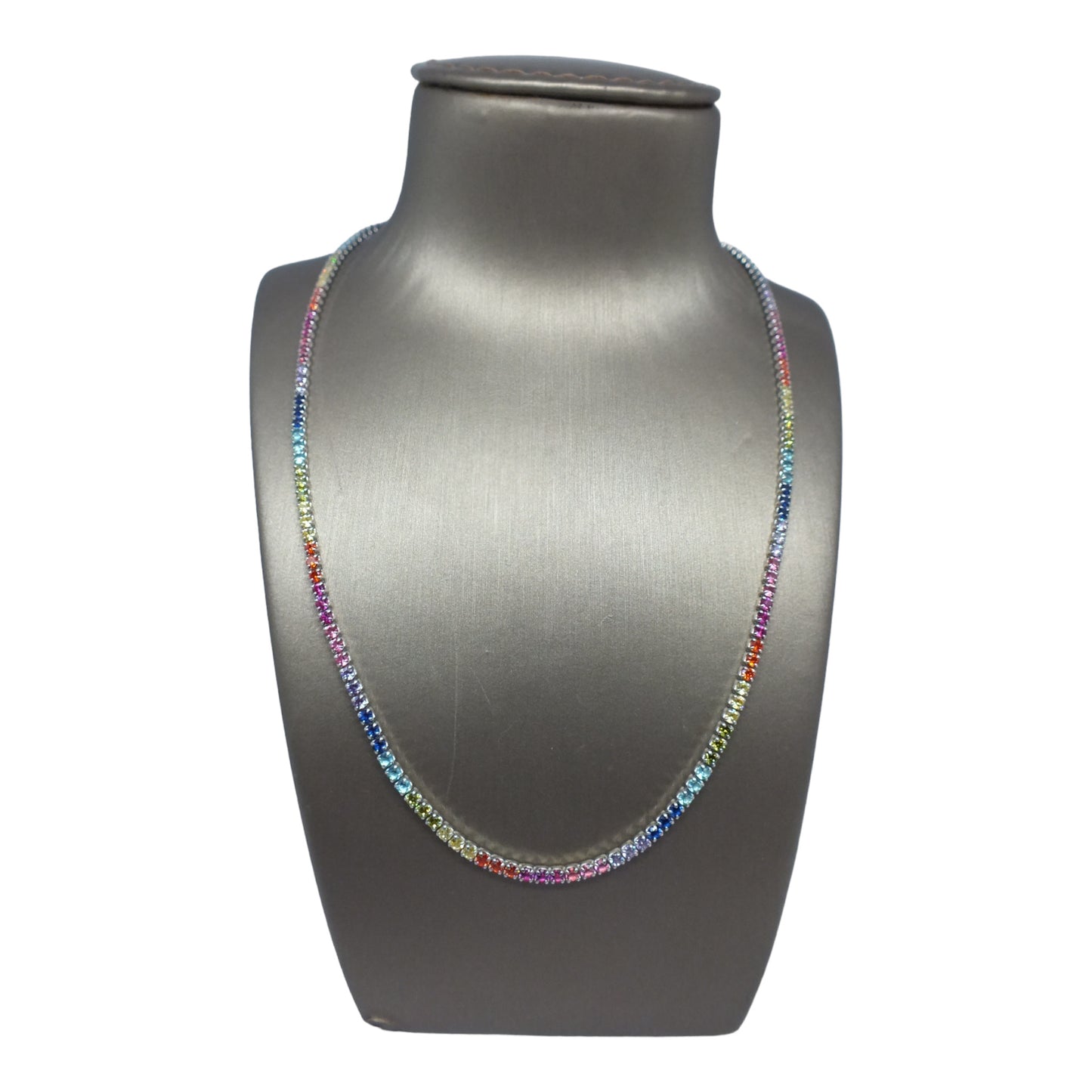Silver Rainbow Tennis Necklace-سلسال تنس فضة بأحجار ملونة