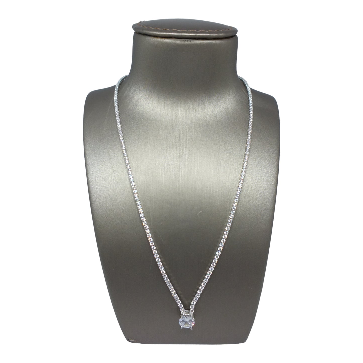 Silver Tennis Necklace with White Stone- سلسال تنس فضة مع حجر ابيض