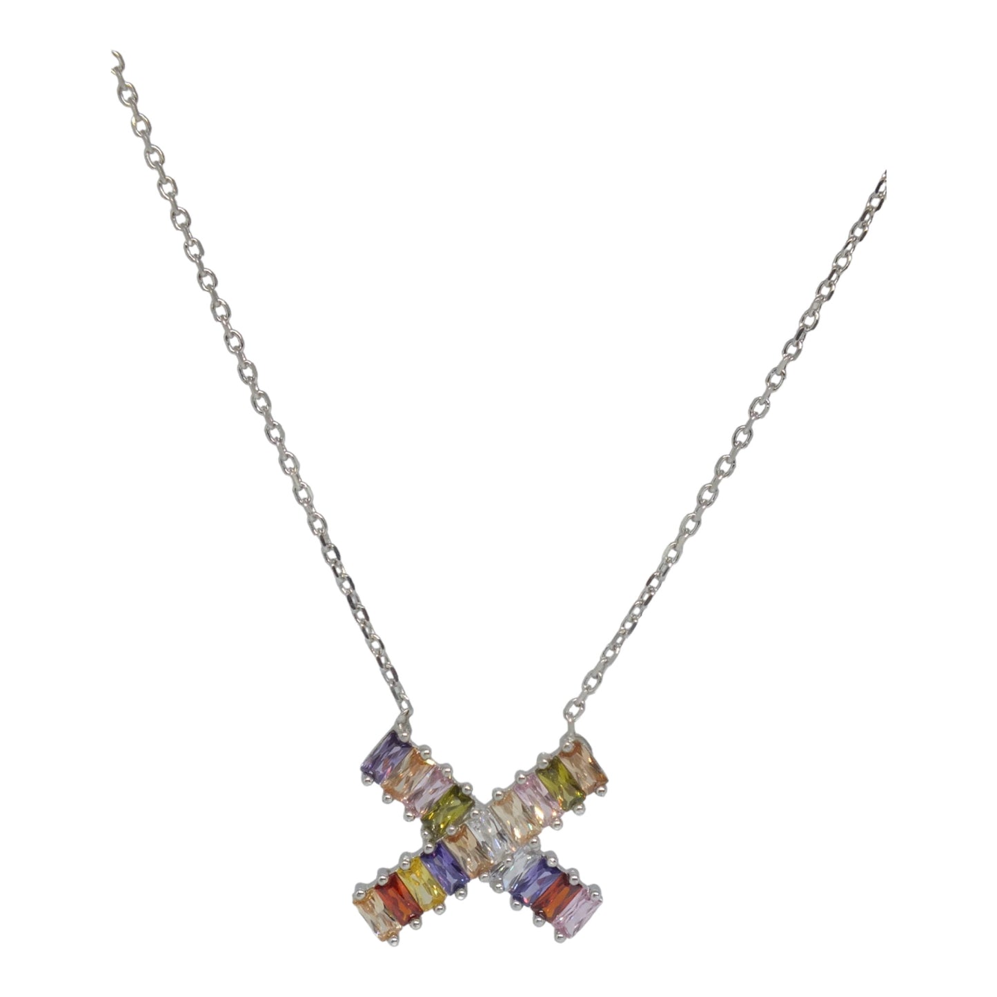 Silver Necklace (X) With Colorful Stones-سلسال فضة بأحجار ملونة