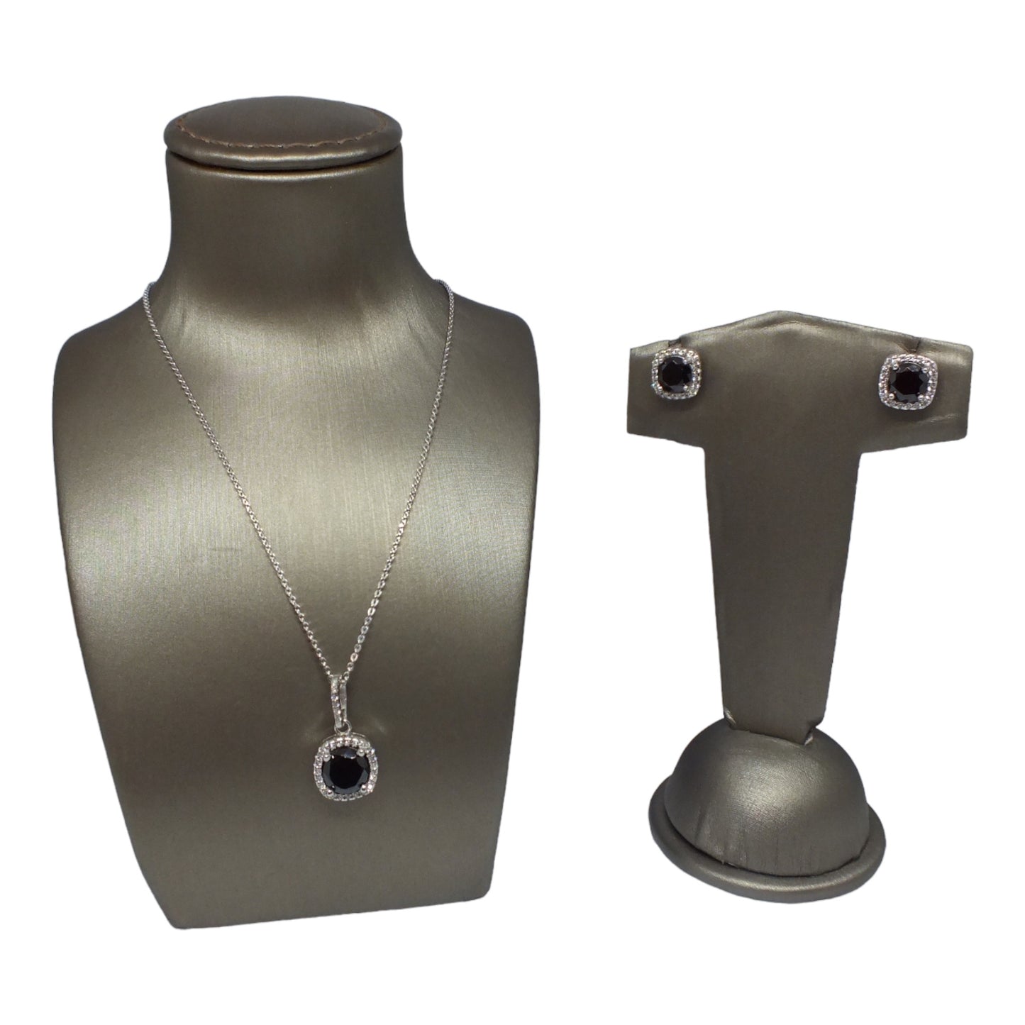 Silver Miniset,Black Stone Necklace & Earrings-طقم فضة سلسال و حلق بحجر اسود