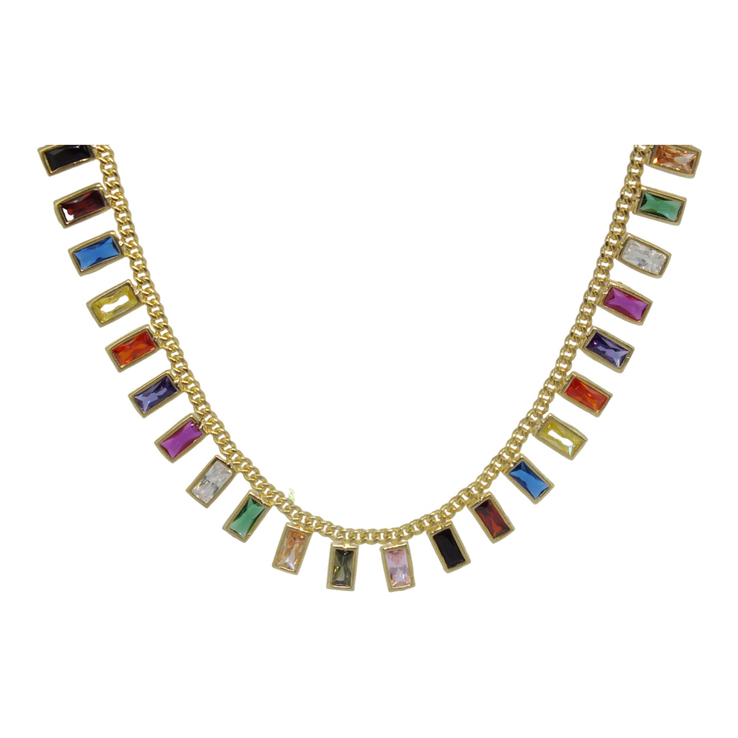 Silver Necklace With Colorful Stones(Gold Plated) -سلسال فضة مطلي بالذهب