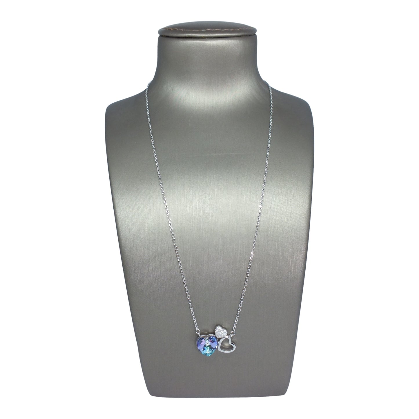 Colored Hearts Silver Necklace-سلسال فضة قلوب بحجر ملون