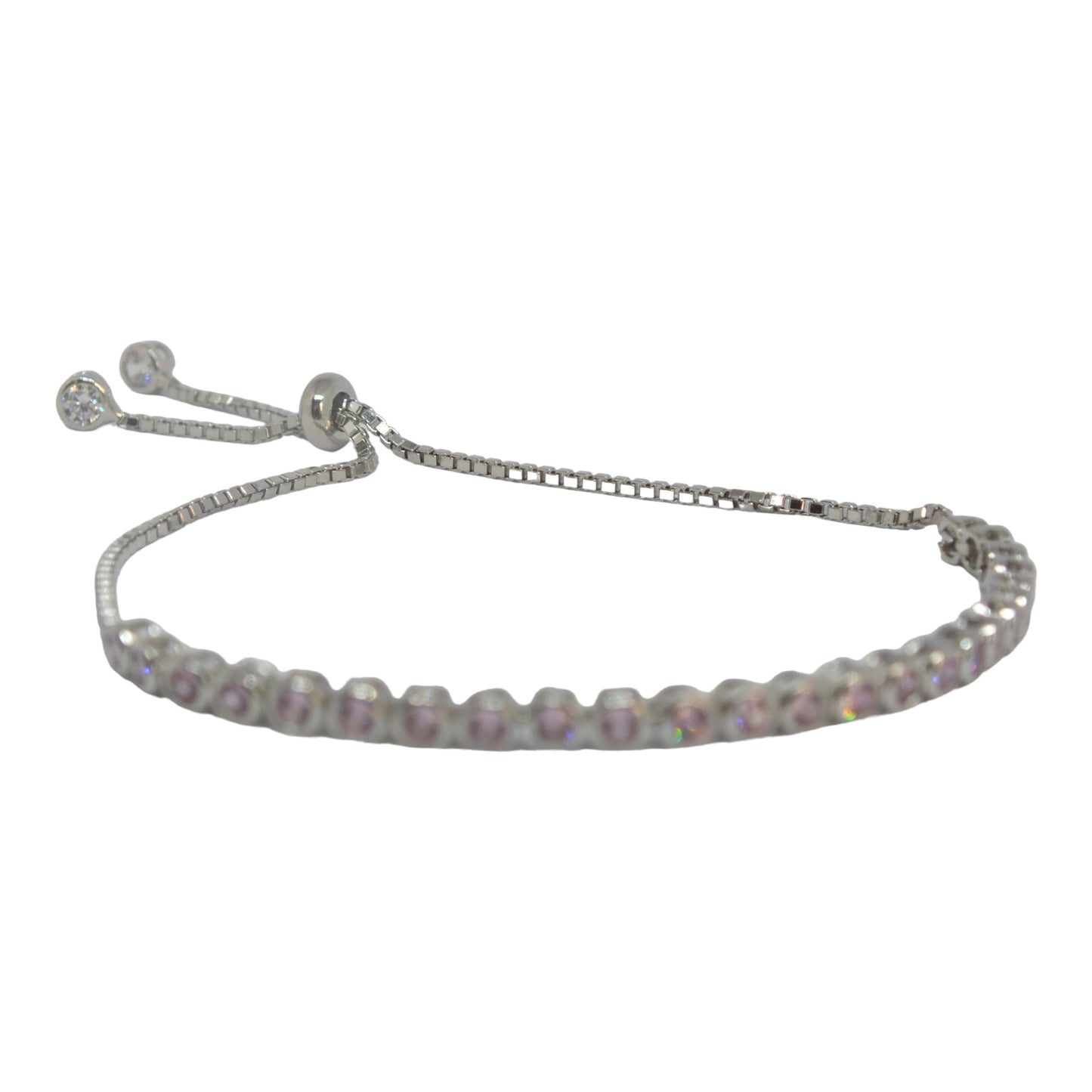Slide silver Tennis Bracelet-اسوارة تنس فضة قفل سحاب و احجار زهرية