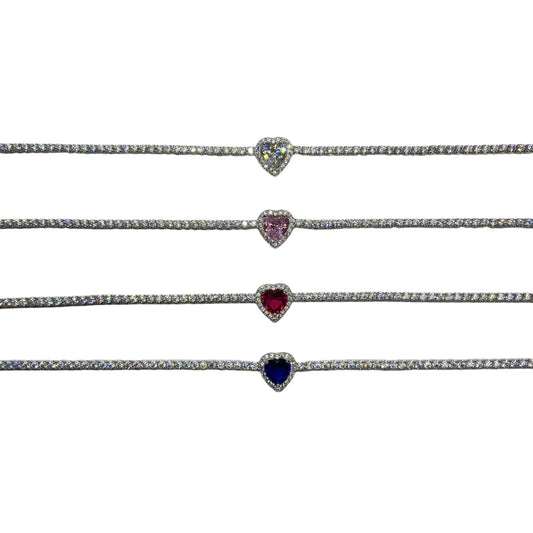 925 Silver Tennis Bracelet (4 Stone Colors option )-اسوارة تنس فضة مع قلب (٤الوان)