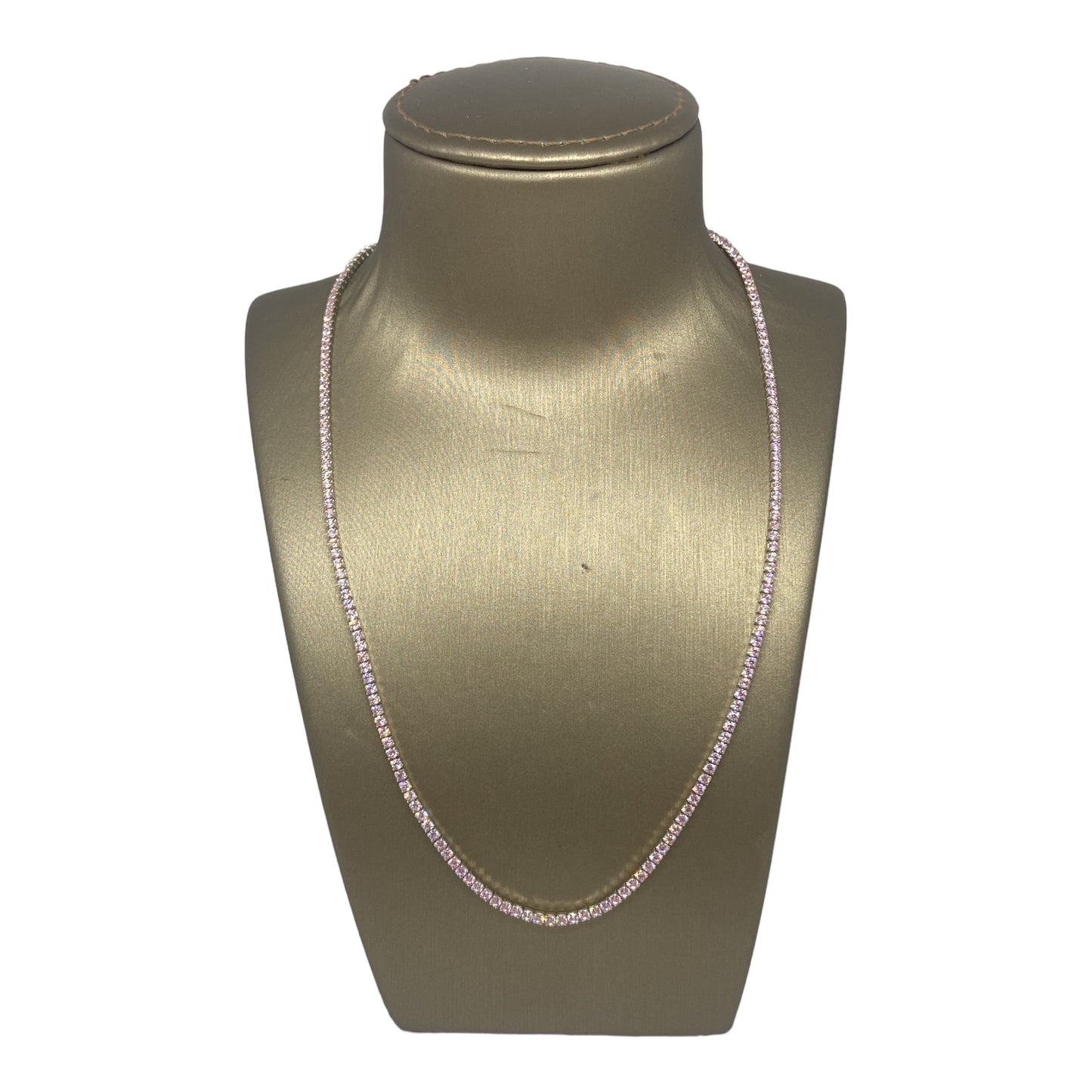 Silver Tennis Necklace with Pink Stones-سلسال تنس فضة بأحجار زهرية