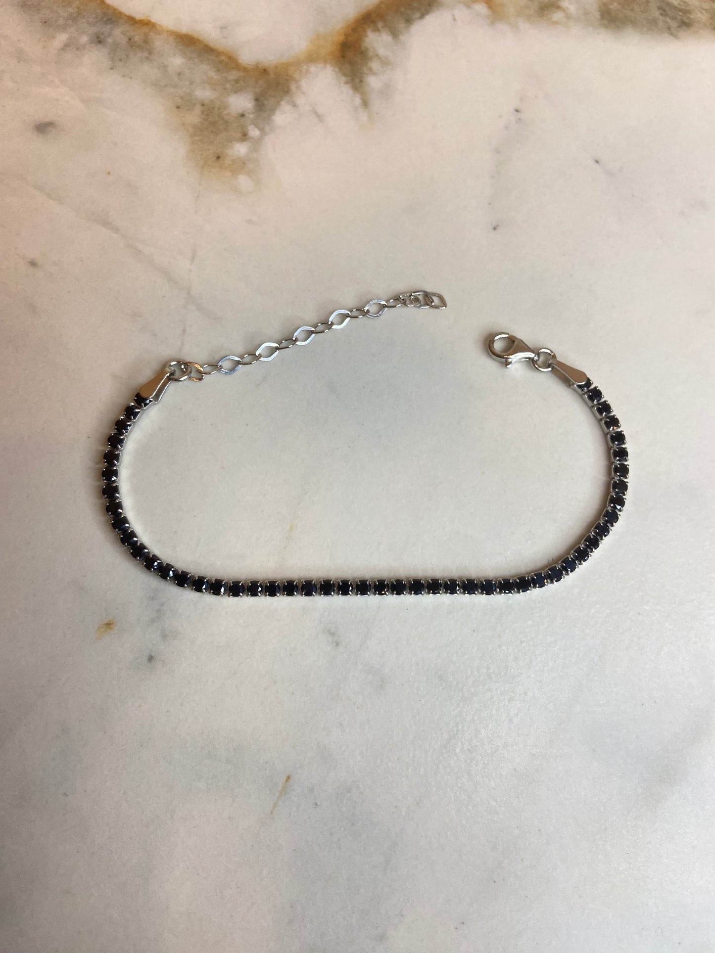 Silver Tennis Bracelet (Black Stones)-اسوارة تنس فضة بأحجار سوداء⁩
