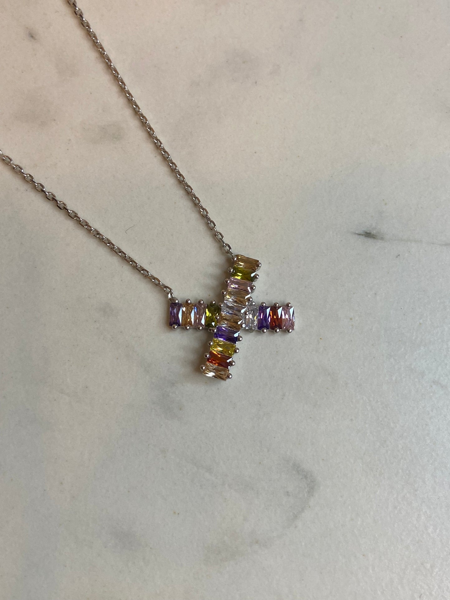 Silver Necklace  (X) With Colorful Stones-سلسال فضة بأحجار ملونة