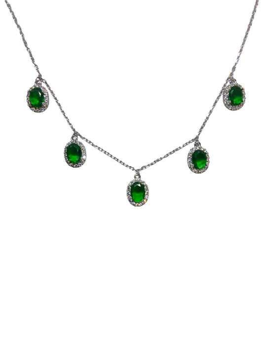 Silver Necklace with Green Stones-سلسال فضة باحجار خضراء  ⁩