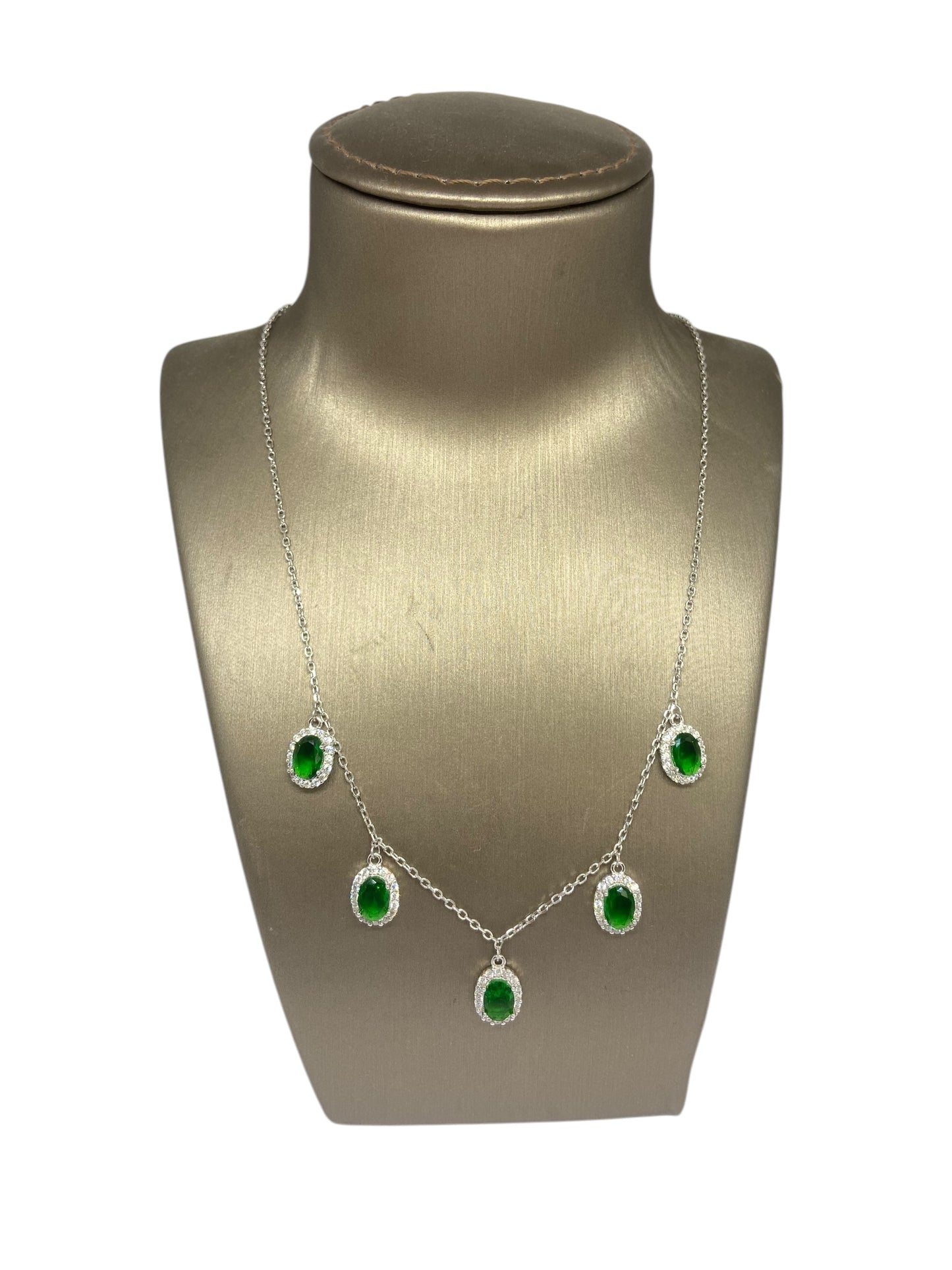 Silver Necklace with Green Stones-سلسال فضة باحجار خضراء  ⁩