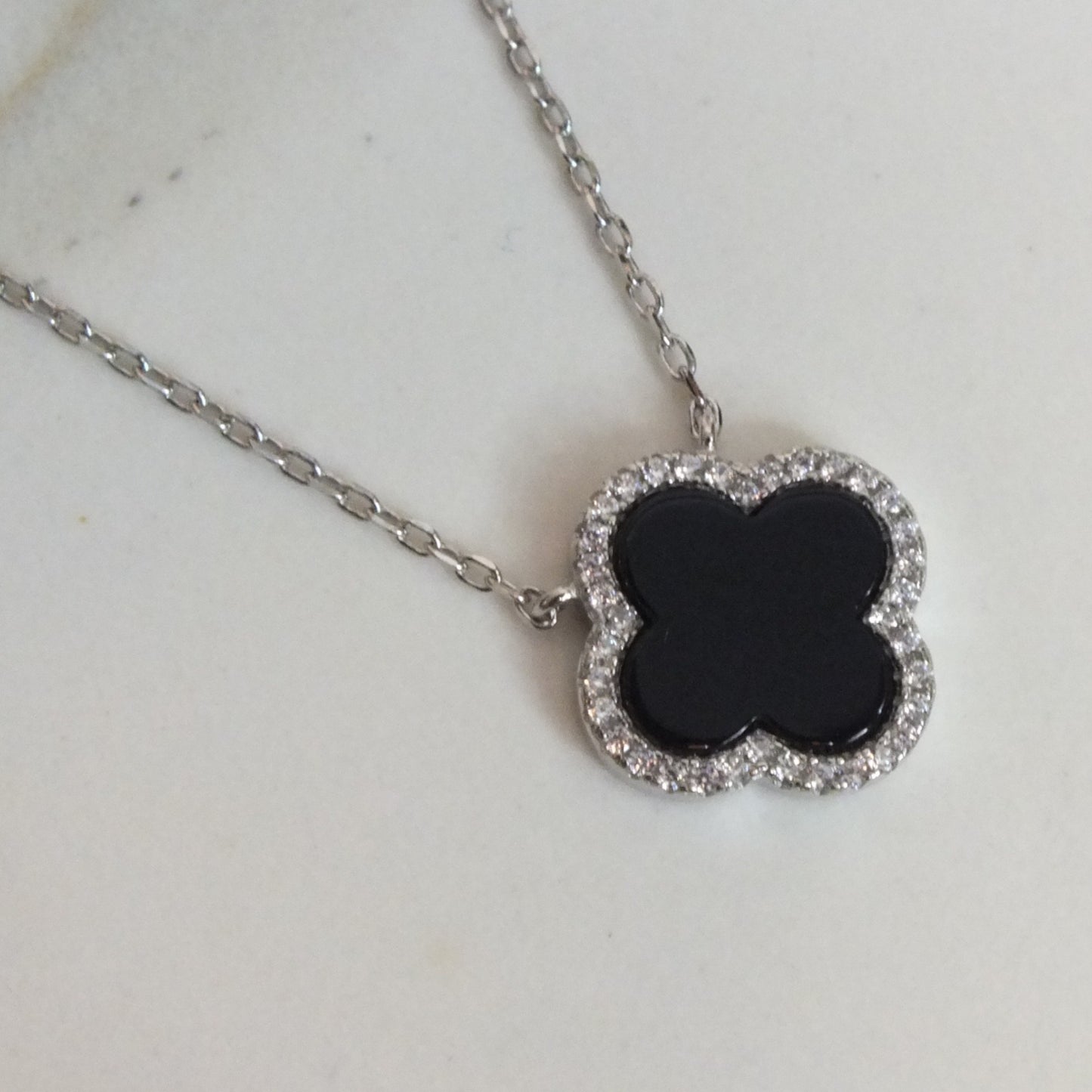 Black Stone Silver Necklace - سلسال فضة حجر اسود