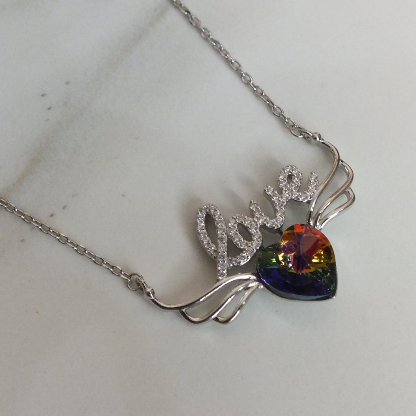 Love Silver Necklace with Colored Stone- سلسال “love” مع حجر ملون