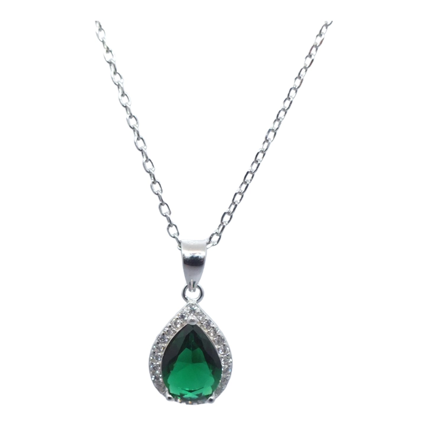 Green Stone Silver Necklace & Earrings Miniset- طقم فضة سلسال و حلق حجر اخضر