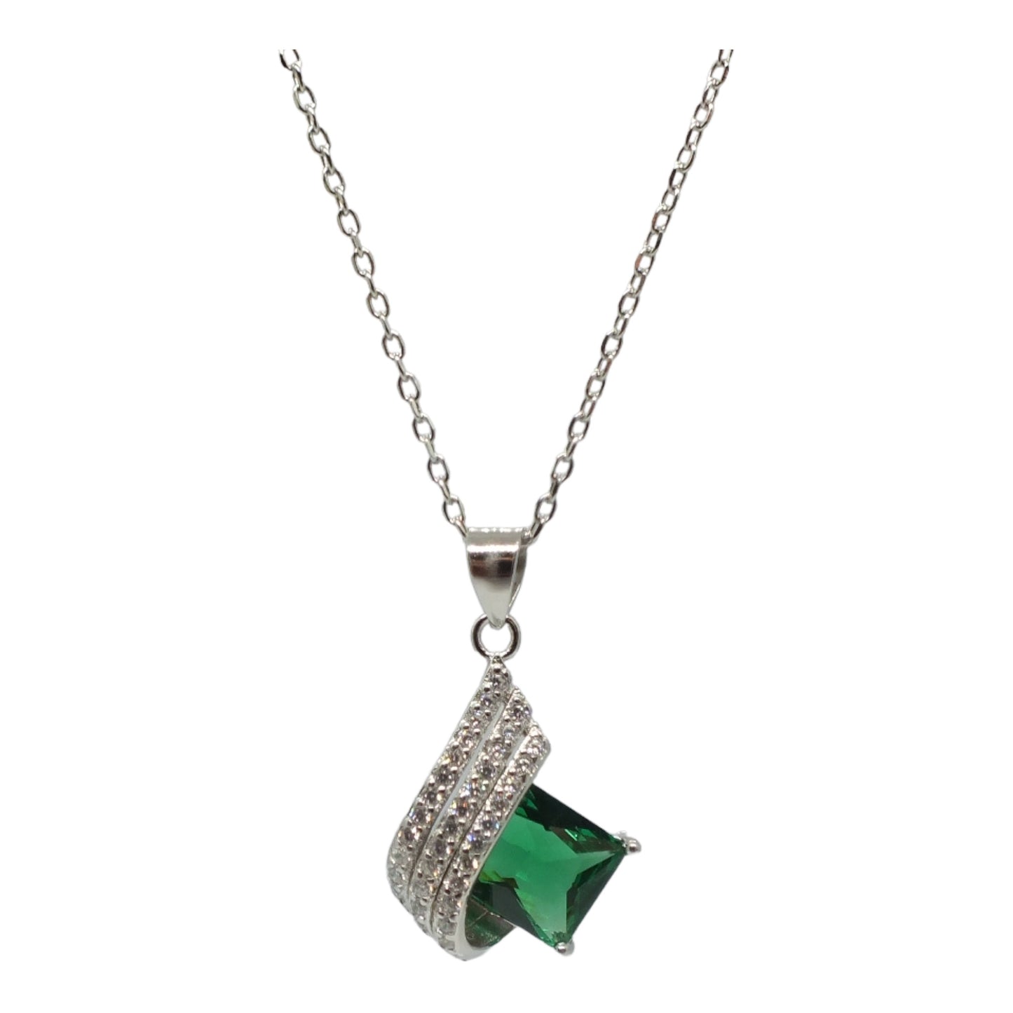 Green Stone Silver Necklace & Ring Miniset- طقم خاتم و سلسال فضة حجر اخضر