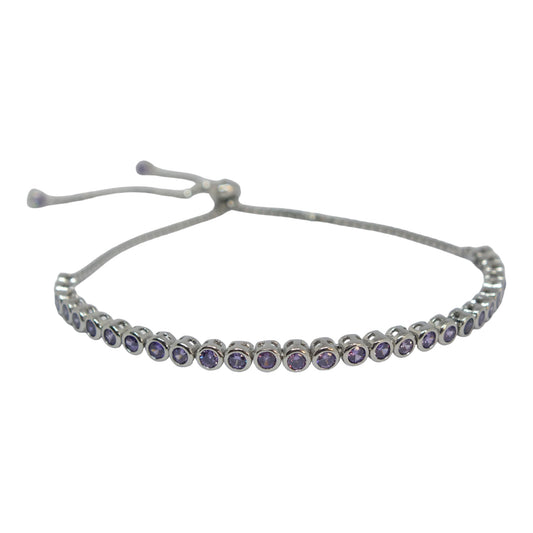 Slide silver Tennis Bracelet-اسوارة تنس فضة قفل سحاب و احجار بنفسجية⁩⁩