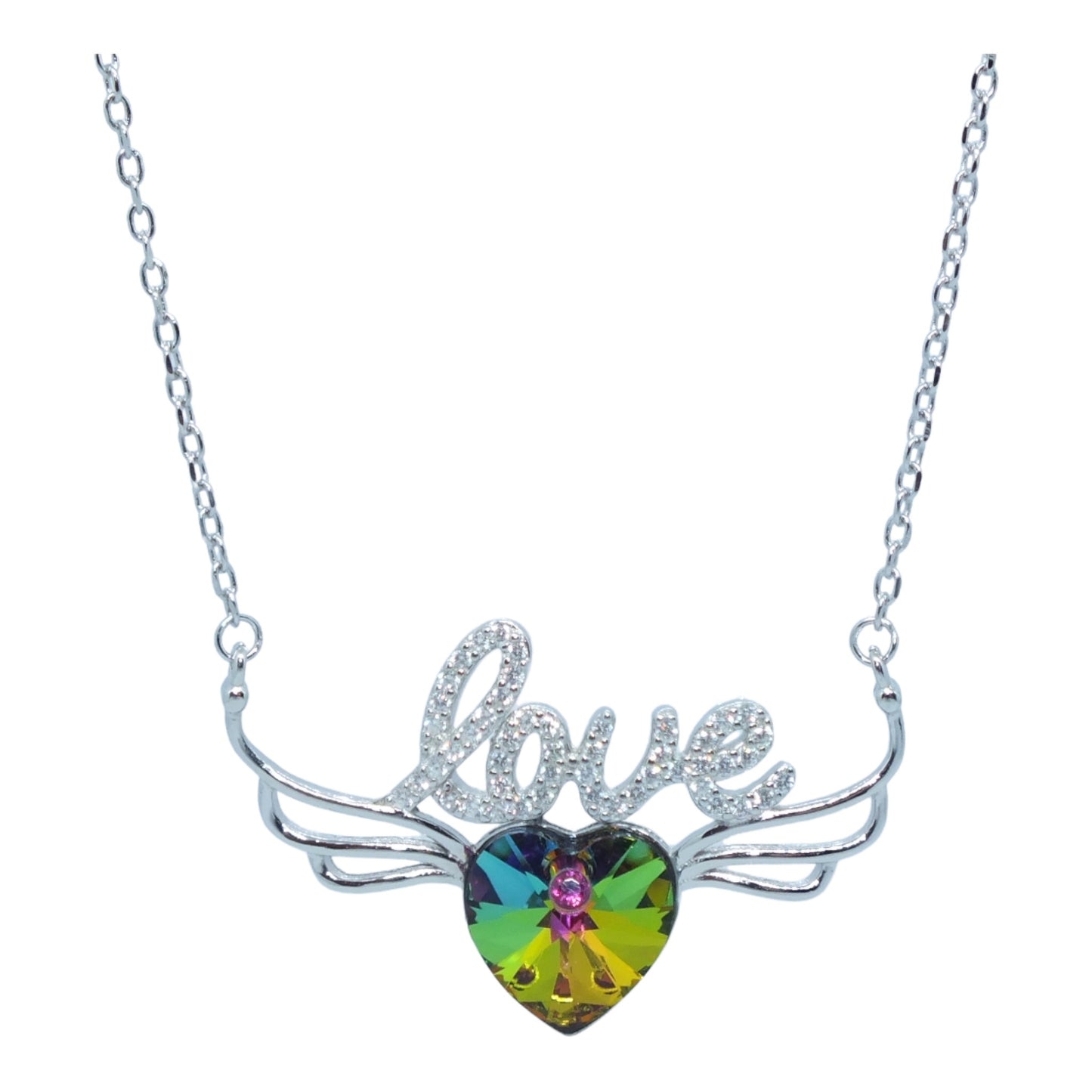 Love Silver Necklace with Colored Stone- سلسال “love” مع حجر ملون