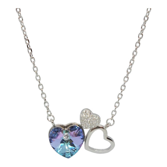 Colored Hearts Silver Necklace-سلسال فضة قلوب بحجر ملون
