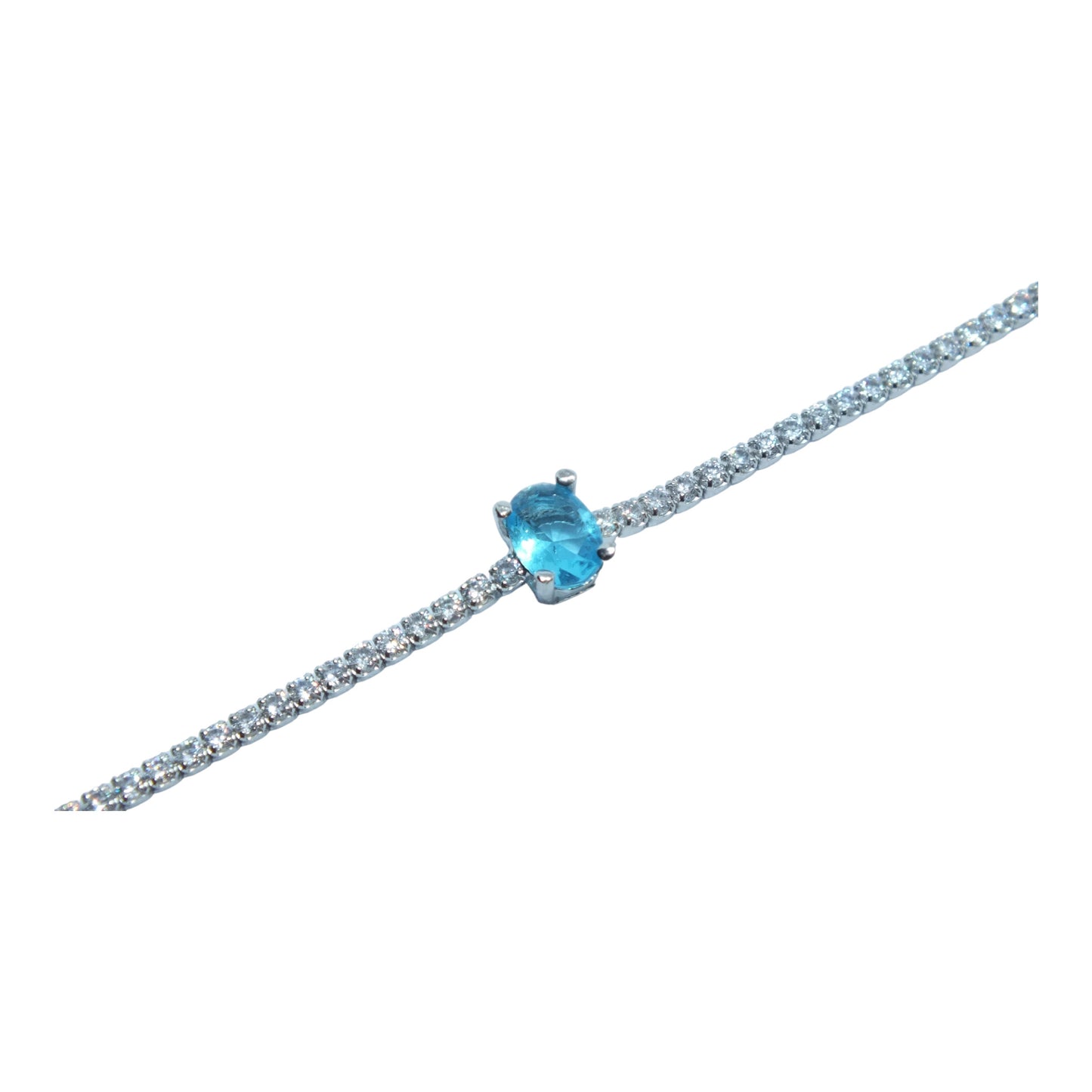 Silver Tennis Bracelet With Aquamarine Stone- اسوارة تنس فضة مع حجر اكوامارين⁩⁩