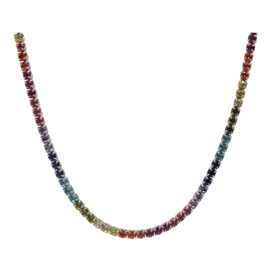 Silver Rainbow Tennis Necklace-سلسال تنس فضة بأحجار ملونة⁩