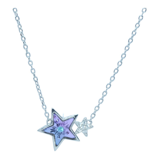 Colored Stone Star Silver Necklace - سلسال فضة نجوم بحجر ملون