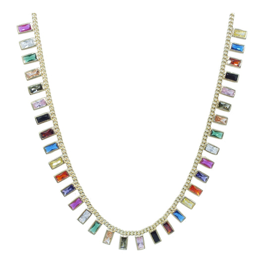 Silver Necklace With Colorful Stones(Gold Plated) -سلسال فضة مطلي بالذهب⁩