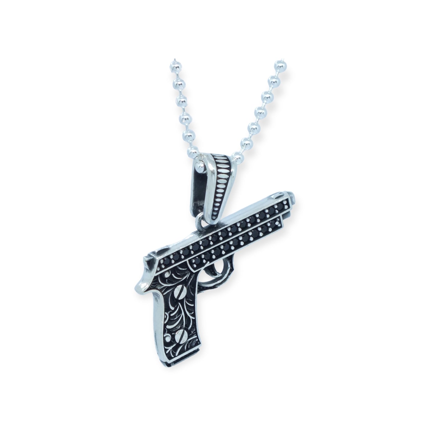 Men Silver Gun Necklace- سلسال فضة رجالي