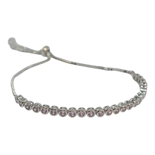 ⁨Slide silver Tennis Bracelet-اسوارة تنس فضة قفل سحاب و احجار زهرية⁩