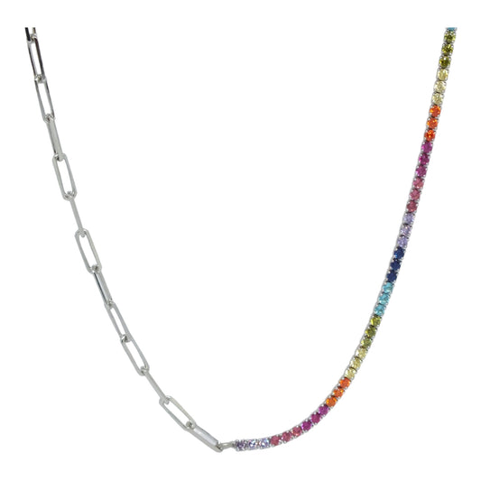 Silver Rainbow Tennis Necklace-سلسال تنس فضة بأحجار ملونة
