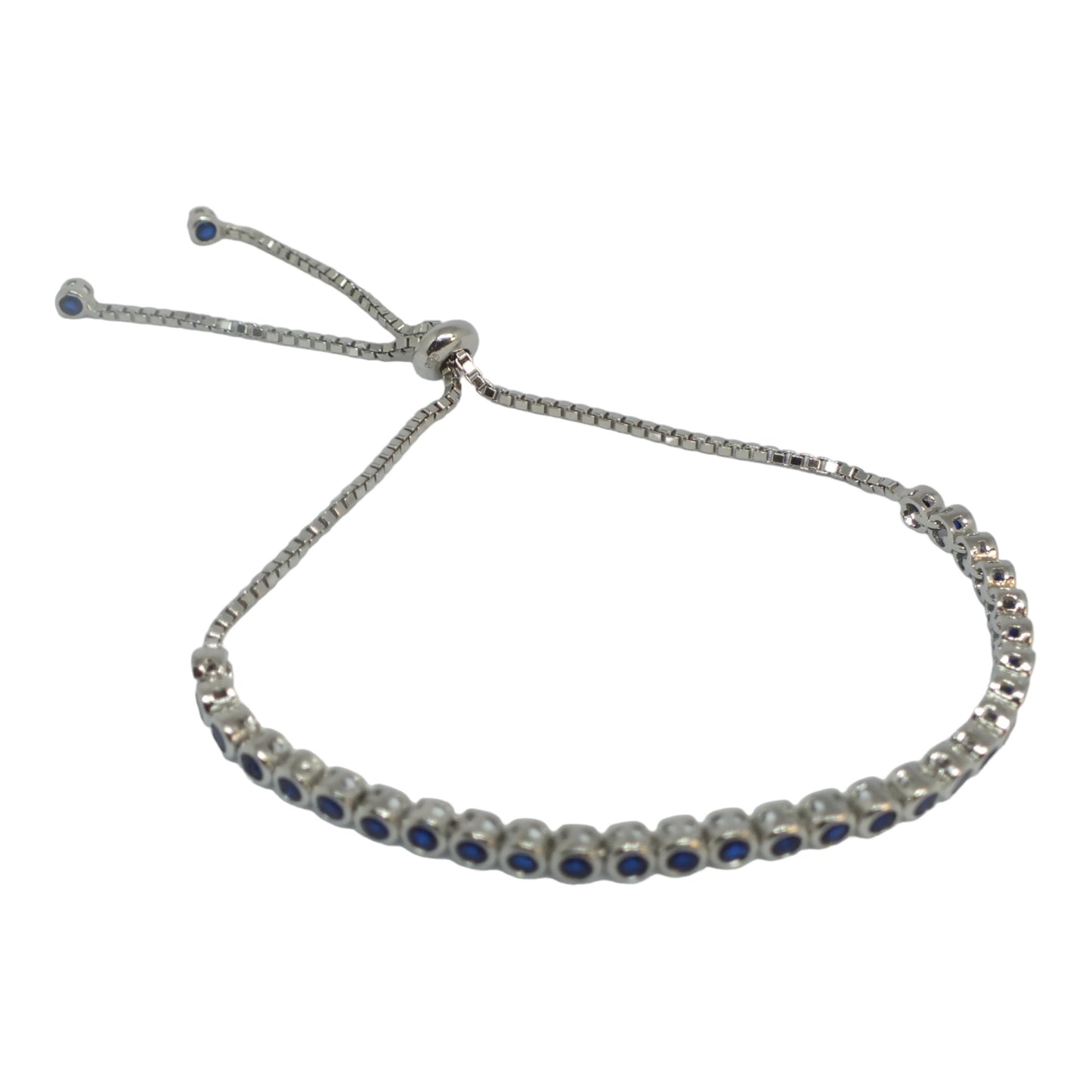 Slide silver Tennis Bracelet-اسوارة تنس فضة قفل سحاب و احجار كحلية⁩⁩⁩