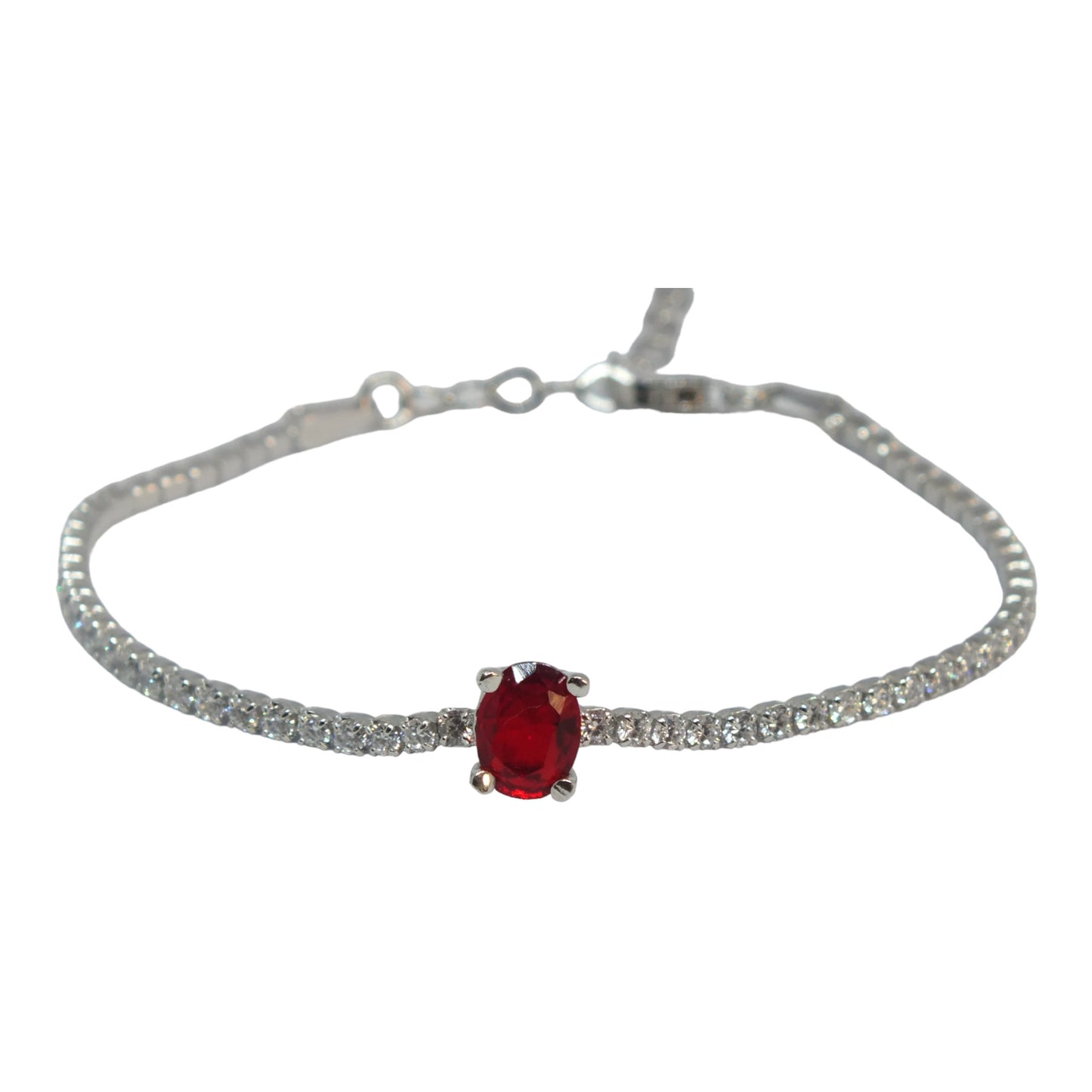 Silver Tennis Bracelet with Red Stone- اسوارة تنس فضة مع حجر احمر