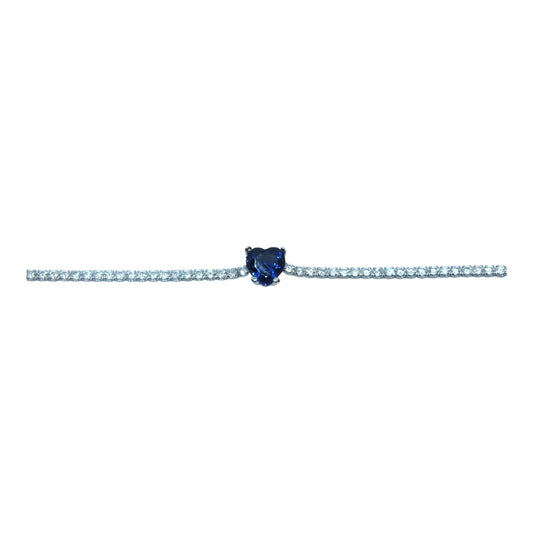 Silver Tennis Bracelet With Dark Blue Heart- اسوارة تنس فضة مع قلب كحلي