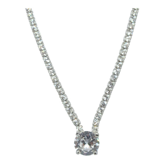 Silver Tennis Necklace with White Stone- سلسال تنس فضة مع حجر ابيض
