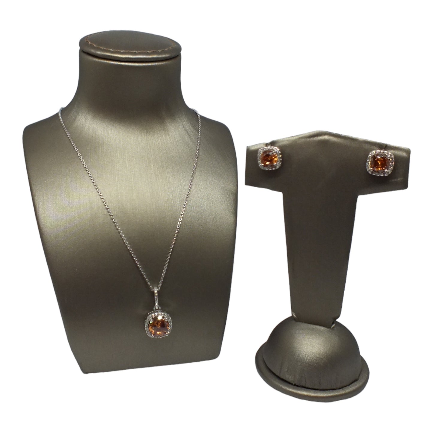 November Birthstone Silver Necklace & Earrings Miniset-طقم فضة سلسال و حلق حجر ميلاد شهر نوفمبر