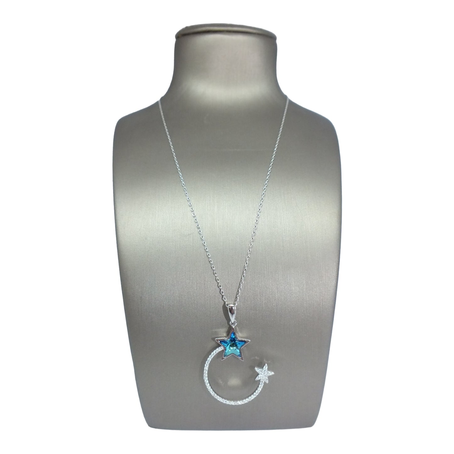 Stars Silver Necklace - سلسال فضة نجوم مع حجر ملون